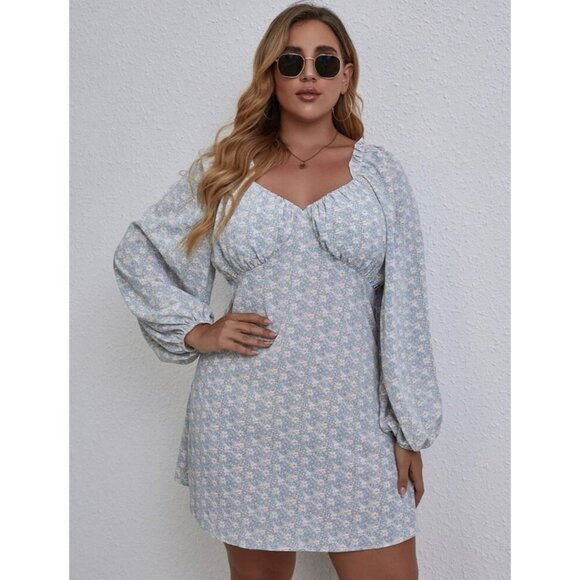 🍒 2/$20 🍒 Floral Lantern Sleeve Plunging Neckline Boho Dress sz 16 - Picture 3 of 5